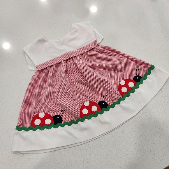 Vintage Class Club Baby Size 18 Months Red White Picnic Summer Ladybug Dress - Picture 1 of 13